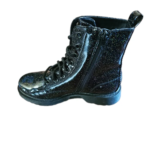 Wonder Nation Holographic Glitter Combat Boots, Size 4 - Picture 3 of 5